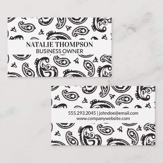 Black Paisley Flower Pattern Visitekaartje (Voorkant / Achterkant)