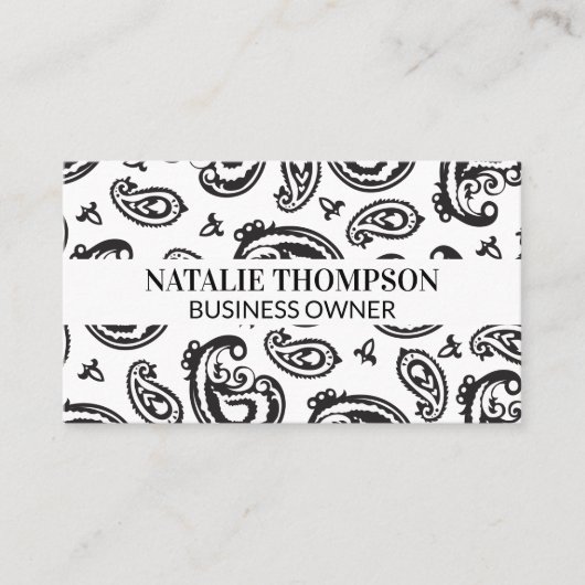 Black Paisley Flower Pattern Visitekaartje (Voorkant)