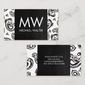 Black Paisley Flower Pattern | Zwart leder Visitekaartje (Voorkant / Achterkant)