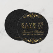 Black Paisley Gold Floral zwenkt de datum op Save The Date (Voorkant / Achterkant)