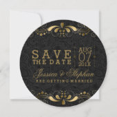 Black Paisley Gold Floral zwenkt de datum op Save The Date (Voorkant)