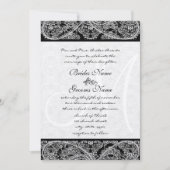 Black Paisley Monogram Damask Wedding Invitation Kaart (Voorkant)