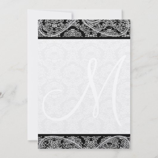Black Paisley Monogram Damask Wedding Invitation Kaart (Achterkant)
