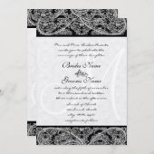 Black Paisley Monogram Damask Wedding Invitation Kaart (Voorkant / Achterkant)