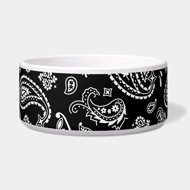 Black Paisley Pet Food Bowl Voerbakje (Voorkant)