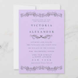 Black Pale Purple Flourish Any Time Wedding Kaart