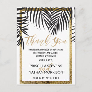 Black Palm Tree Frond Gold Border Modern Hartelijk Briefkaart