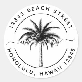Black Palm Tree Return-adres Ronde Sticker