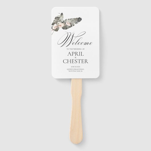 Black Palm Tropical Wedding Fan Program Handwaaier (Voorkant)