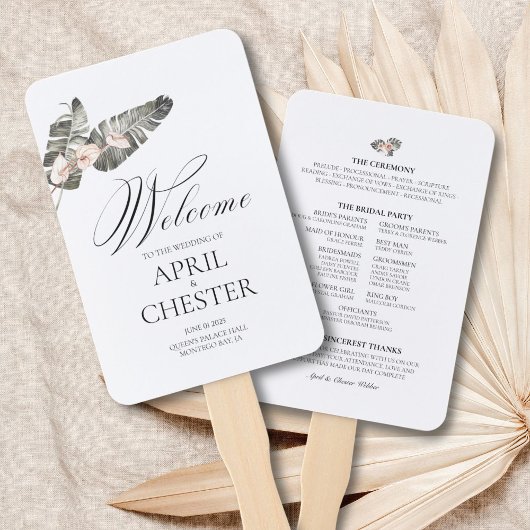 Black Palm Tropical Wedding Fan Program Handwaaier