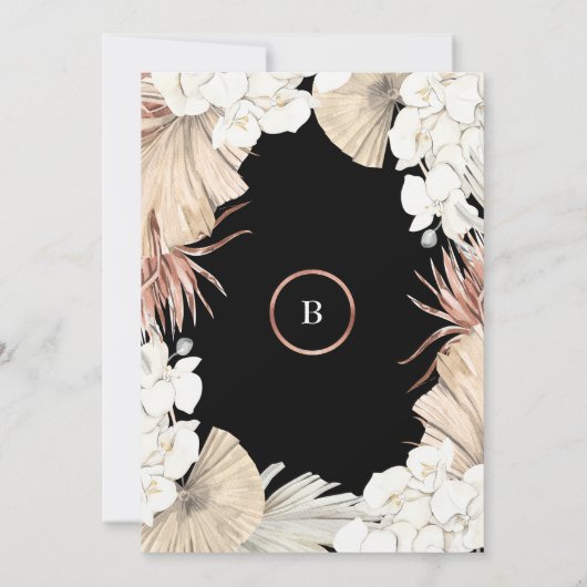 Black Pampas en Roos Gold Foil Wedding Kaart (Achterkant)