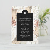 Black Pampas Grass Elegant Border Monogram Weddens Kaart (Staand voorkant)