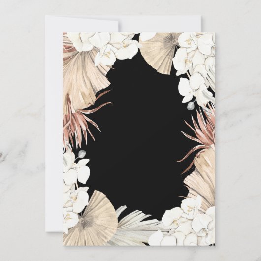 Black Pampas Grass Elegant Border Monogram Weddens Kaart (Achterkant)