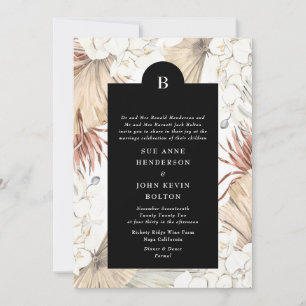 Black Pampas Grass Elegant Border Monogram Weddens Kaart