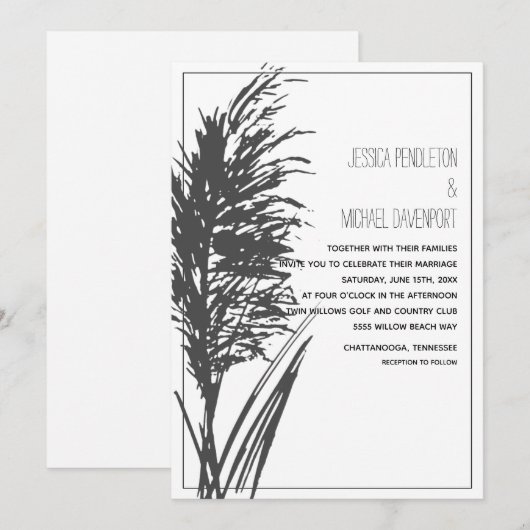 Black Pampas Grass op White Wedding Kaart (Voorkant / Achterkant)