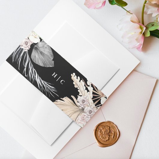 Black Pampas Grass Tropical Oerwoud Floral Wedding Uitnodigingen Wikkel