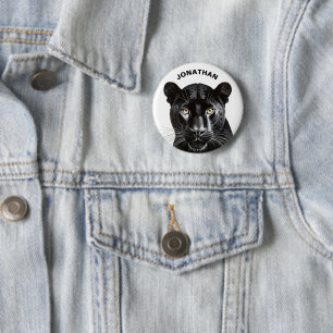 Black Panther Animal Cool Gepersonaliseerde naam Ronde Button 5,7 Cm