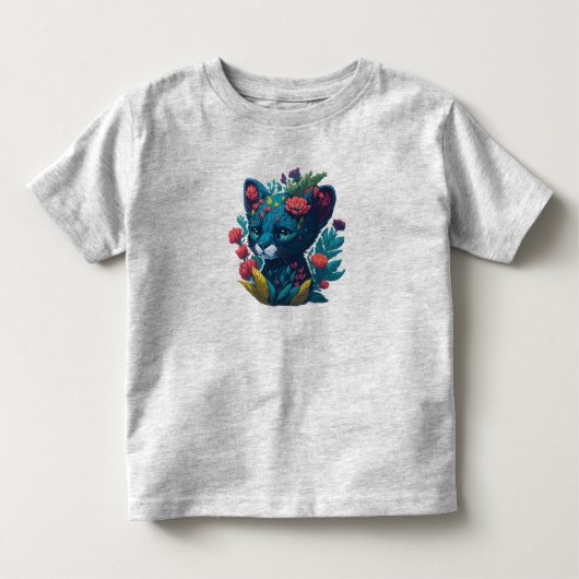 Black Panther Cub met een plons van bloemen Kinder Shirts (Voorkant)