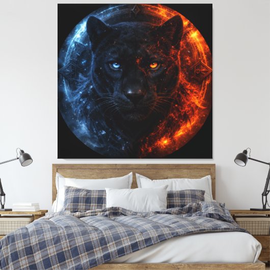 Black Panther – Fire & Ice | Mystical Animal Fanta Canvas Afdruk (Insitu (Slaapkamer))