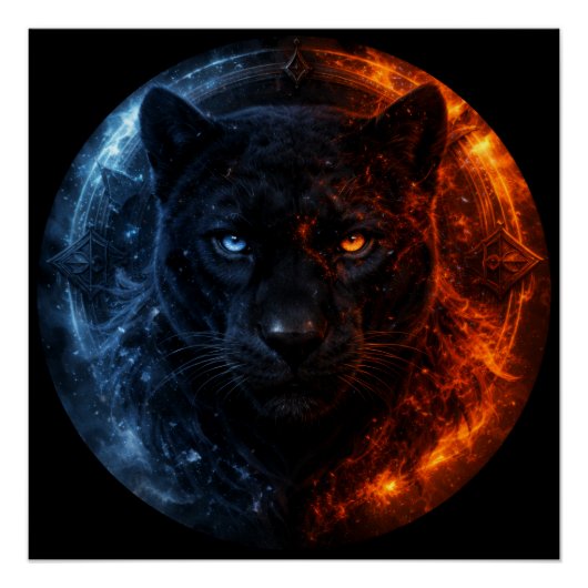 Black Panther – Fire & Ice | Mystical Animal Fanta Perfect Poster (Voorkant)