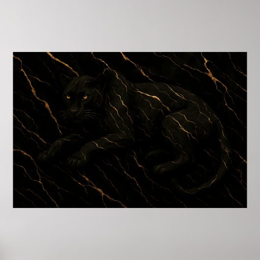 Black Panther Gold Marble Art Poster (Voorkant)