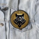 Black Panther icoon met gouden geometrische achter Ronde Button 4,0 Cm (In situ)