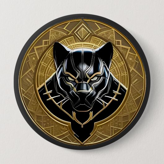 Black Panther icoon met gouden geometrische achter Ronde Button 4,0 Cm (Voorkant)