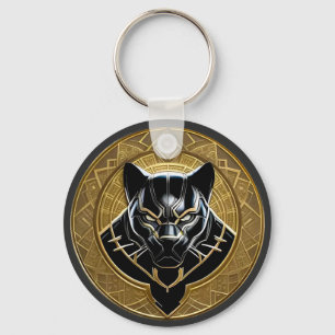 Black Panther icoon met gouden geometrische achter Sleutelhanger