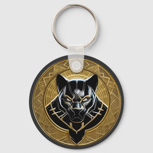 Black Panther icoon met gouden geometrische achter Sleutelhanger (Voorkant)
