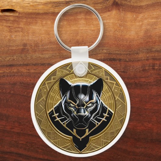 Black Panther icoon met gouden geometrische achter Sleutelhanger (Achterkant)