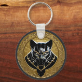 Black Panther icoon met gouden geometrische achter Sleutelhanger (Voorkant)