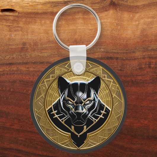 Black Panther icoon met gouden geometrische achter Sleutelhanger (Voorkant)