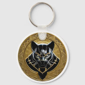 Black Panther icoon met gouden geometrische achter Sleutelhanger (Achterkant)