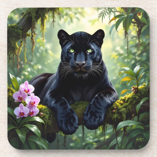Black Panther in the Jungle Bier Onderzetter (Voorkant)