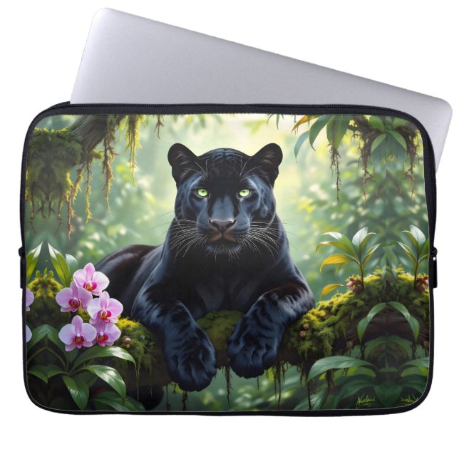 Black Panther in the Jungle Laptop Sleeve (Voorkant)