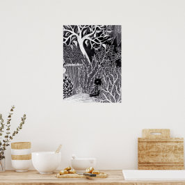 Black panther in the jungle - pencil drawing poster