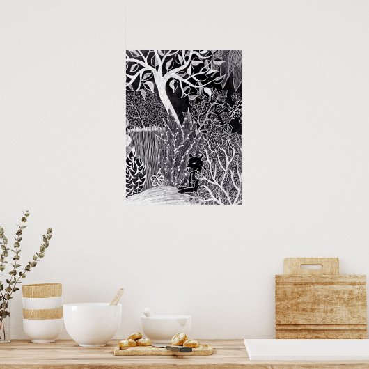 Black panther in the jungle - pencil drawing poster (Keuken)