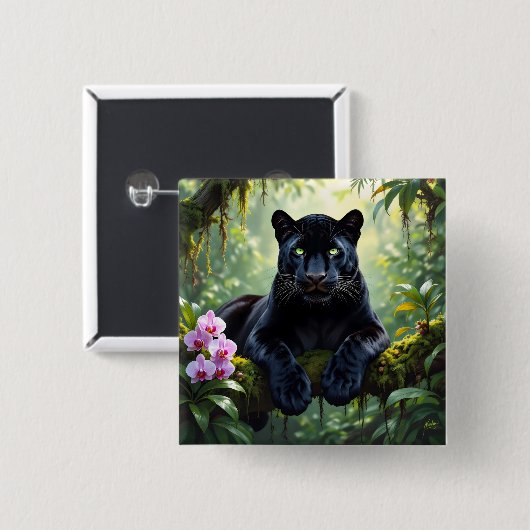 Black Panther in the Jungle Vierkante Button 5,1 Cm (Voorkant /achterkant)