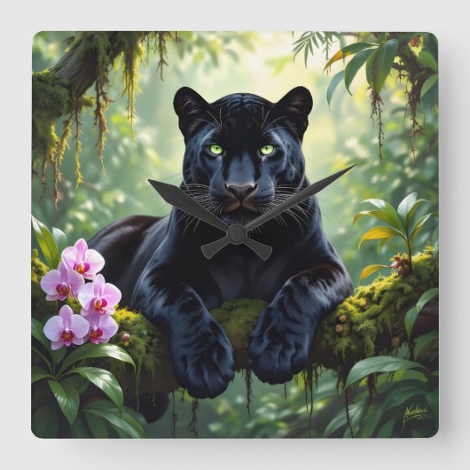 Black Panther in the Jungle Vierkante Klok (Voorkant)