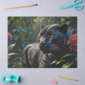 Black Panther - Jaguar in Oerwoud Rode Bloemen Tissuepapier (Craft)