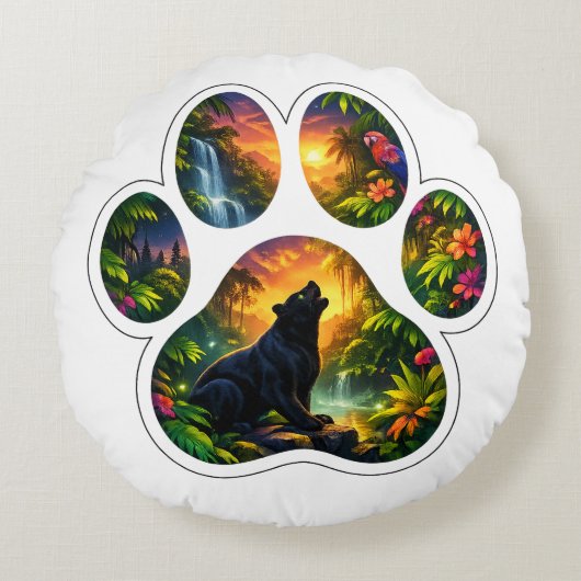 Black Panther Jungle Paw Design Rond Kussen (Voorkant)