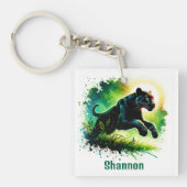 Black Panther met groene omgeving Monogram | Sleutelhanger (Voorkant)