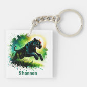 Black Panther met groene omgeving Monogram | Sleutelhanger (Achterkant)
