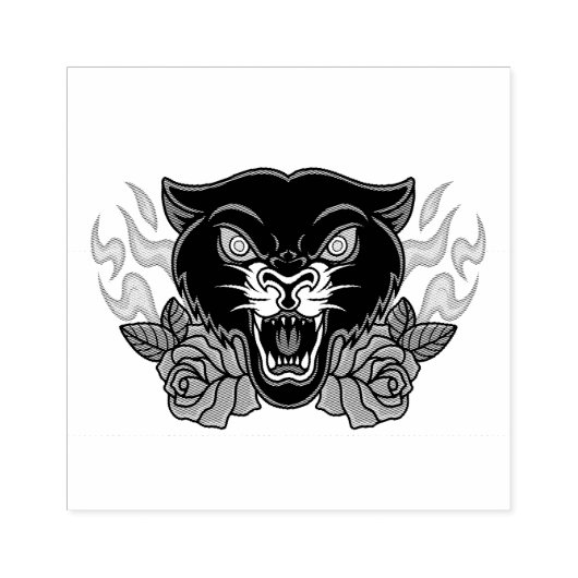 Black Panther met Rozen en vlammen Rubberstempel (Afrduk)