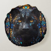 Black Panther Mozaïek Glas in lood Rond Kussen (Achterkant)