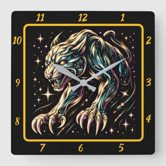 Black Panther Neon Oerwoud uurwerk Vierkante Klok (Voorkant)