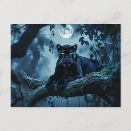 Black Panther op een boomtak onder de maan Briefkaart (Voorkant)