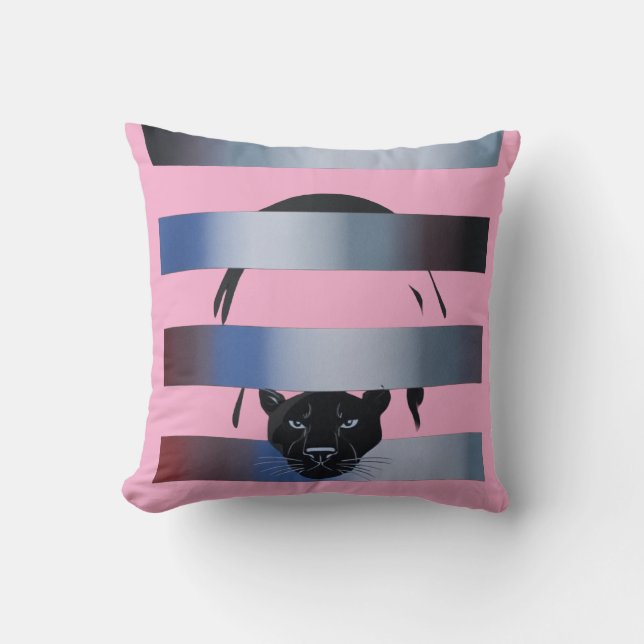 Black Panther Peeking Through Stripes – Modern Min Kussen (Voorkant)