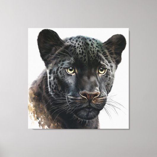 Black Panther Portrait Afbeelding Waterverf Canvas Afdruk (Voorkant)
