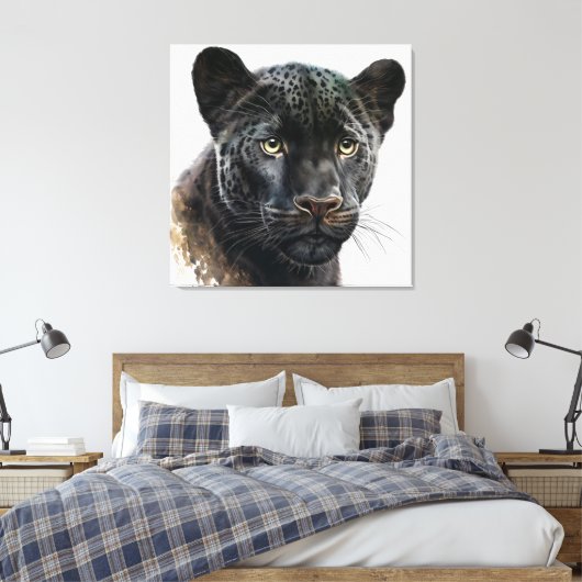Black Panther Portrait Afbeelding Waterverf Canvas Afdruk (Insitu (Slaapkamer))
